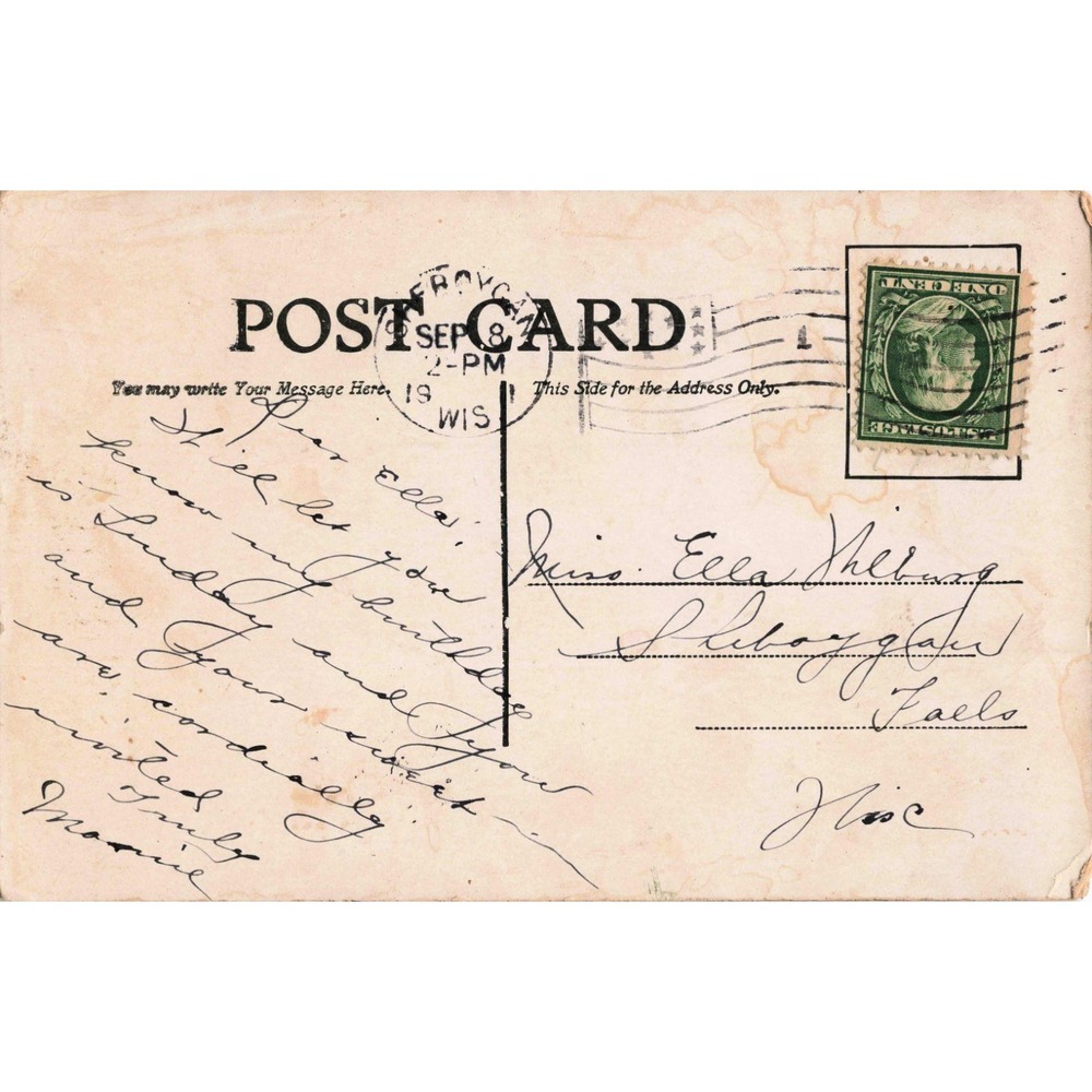 Antique 1909 RPPC "The Cure" Romantic Couple Kissing Postcard Wisconsin - Picture 2 of 2